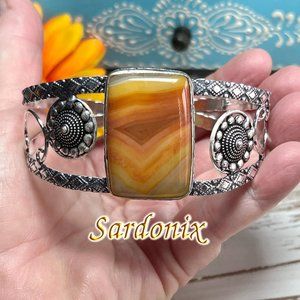 Sardonyx Bangle Bracelet Handmade Stone Gemstone Crystal 925 Silver Ethnic New!
